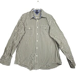 Tommy Hilfiger Mens Trim Fit Gingham Long Sleeve Button Down Shirt L Green White